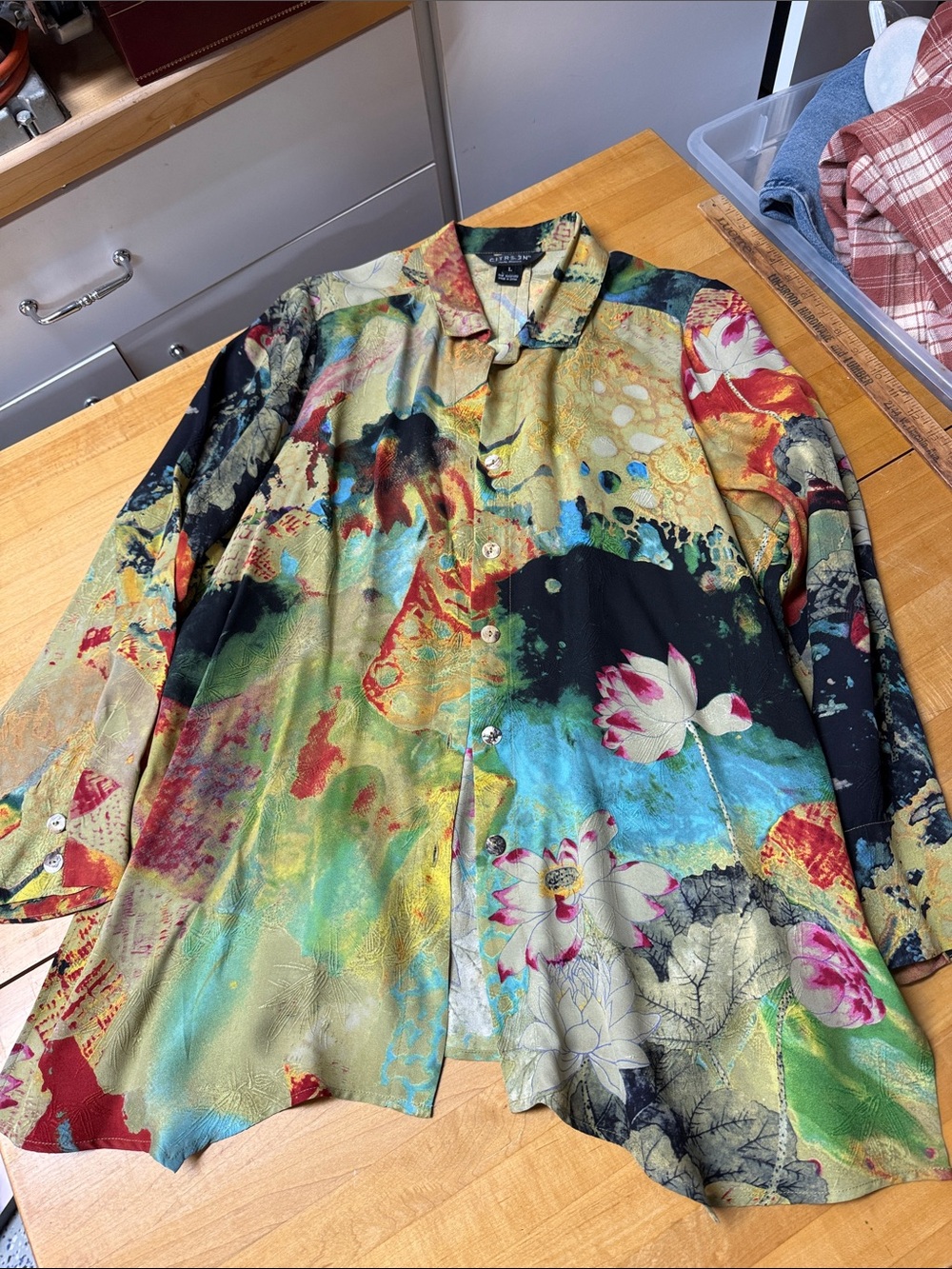 Citron Multicolor Abstract Floral Button-Up Top